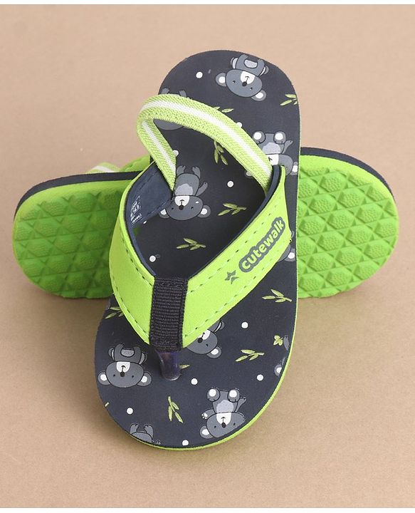 Cute Walk by Babyhug Flip Flops With Back Straps Koala Print - Navy Blue Green