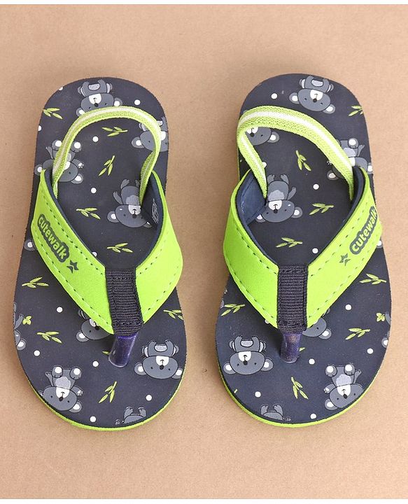 Cute Walk by Babyhug Flip Flops With Back Straps Koala Print - Navy Blue Green