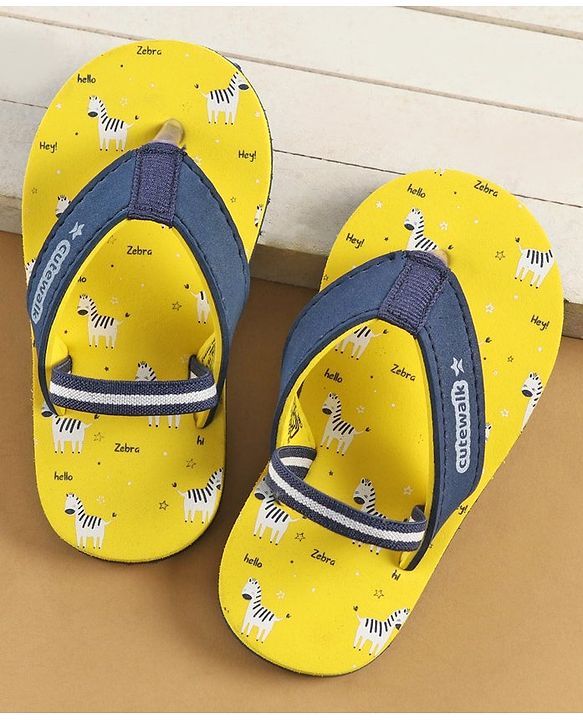 Cute Walk by Babyhug Slip On Flip Flops with Zebra Print & Back Strap - Yellow