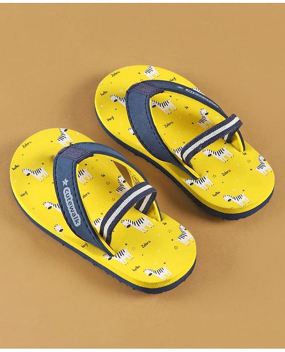 Cute Walk by Babyhug Slip On Flip Flops with Zebra Print & Back Strap - Yellow