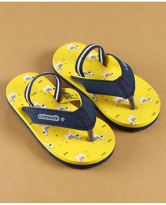 Cute Walk by Babyhug Slip On Flip Flops with Zebra Print & Back Strap - Yellow