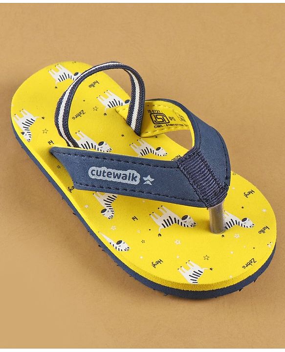 Cute Walk by Babyhug Slip On Flip Flops with Zebra Print & Back Strap - Yellow