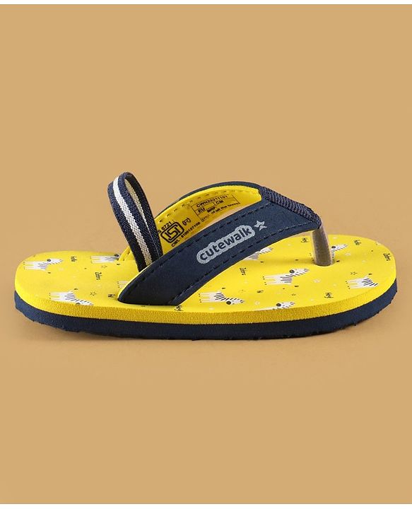 Cute Walk by Babyhug Slip On Flip Flops with Zebra Print & Back Strap - Yellow