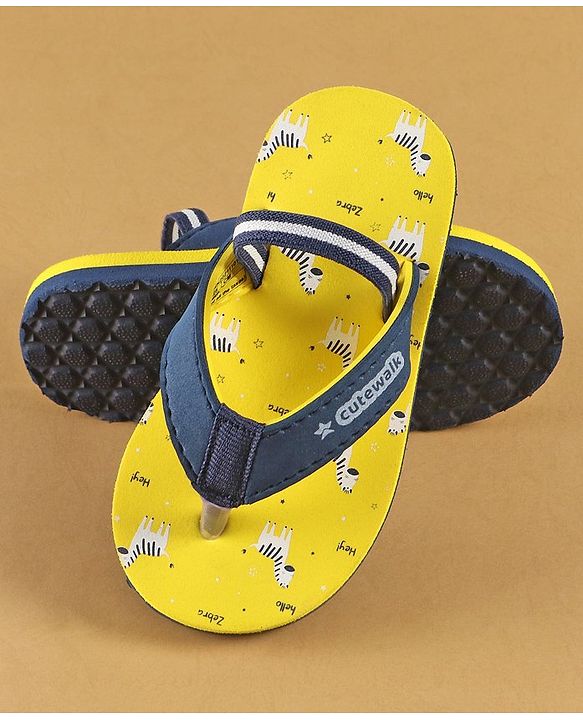 Cute Walk by Babyhug Slip On Flip Flops with Zebra Print & Back Strap - Yellow