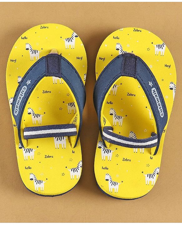 Cute Walk by Babyhug Slip On Flip Flops with Zebra Print & Back Strap - Yellow
