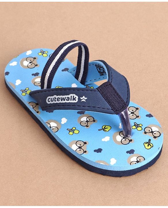 Cute Walk by Babyhug Flip Flops With Back Strap Bear Print - Blue