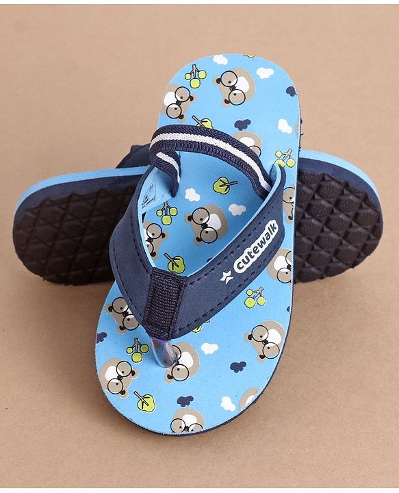 Cute Walk by Babyhug Flip Flops With Back Strap Bear Print - Blue