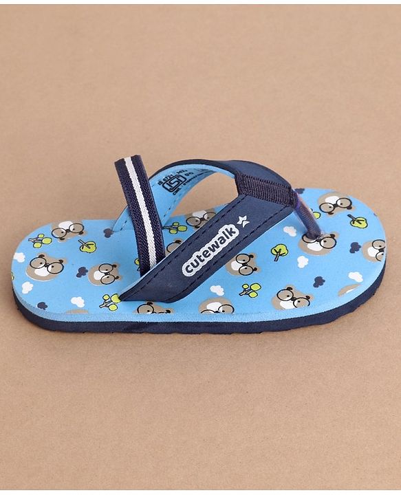 Cute Walk by Babyhug Flip Flops With Back Strap Bear Print - Blue