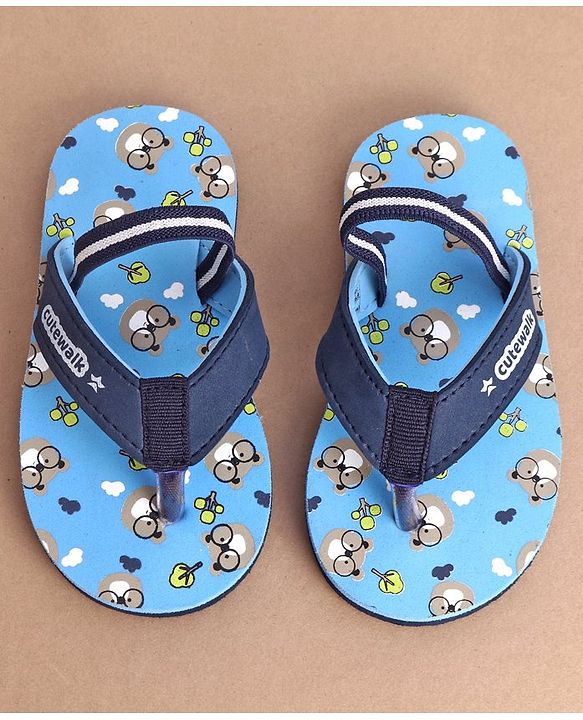 Cute Walk by Babyhug Flip Flops With Back Strap Bear Print - Blue