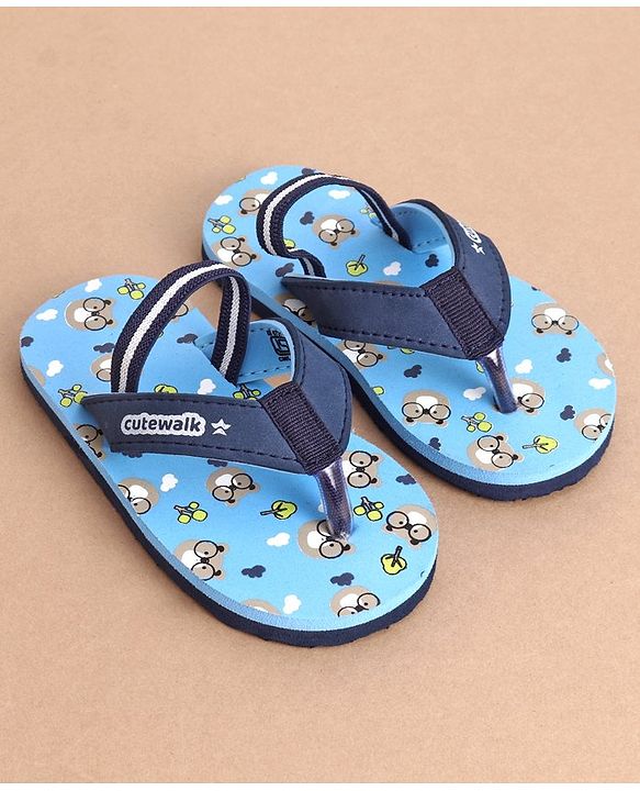 Cute Walk by Babyhug Flip Flops With Back Strap Bear Print - Blue
