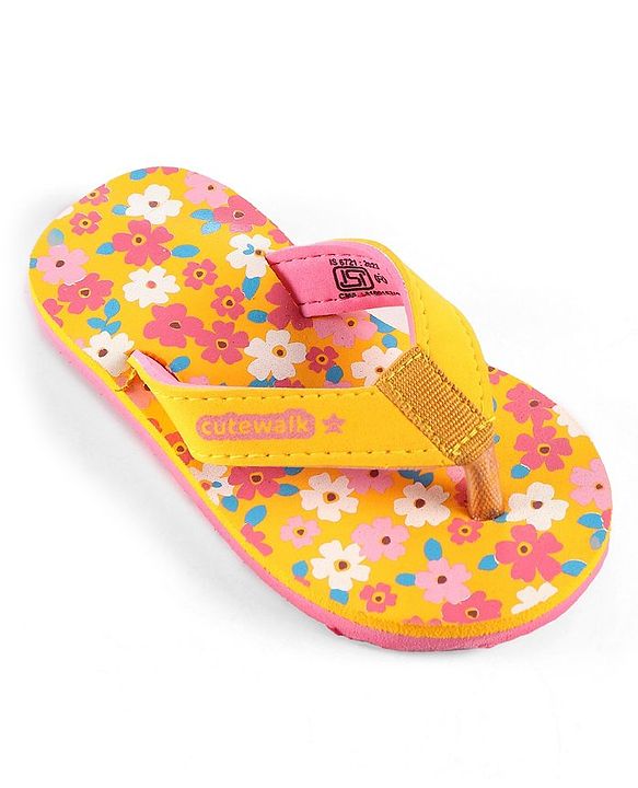 Cute Walk by Babyhug Slip On Flip Flops Floral Print - Yellow & Pink
