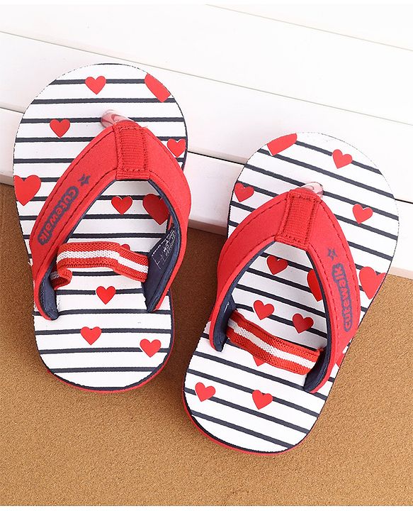 Cute Walk by Babyhug Flip Flops Heart Print - Red