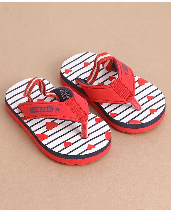 Cute Walk by Babyhug Flip Flops Heart Print - Red