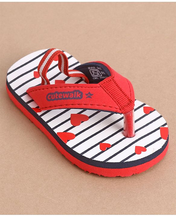 Cute Walk by Babyhug Flip Flops Heart Print - Red