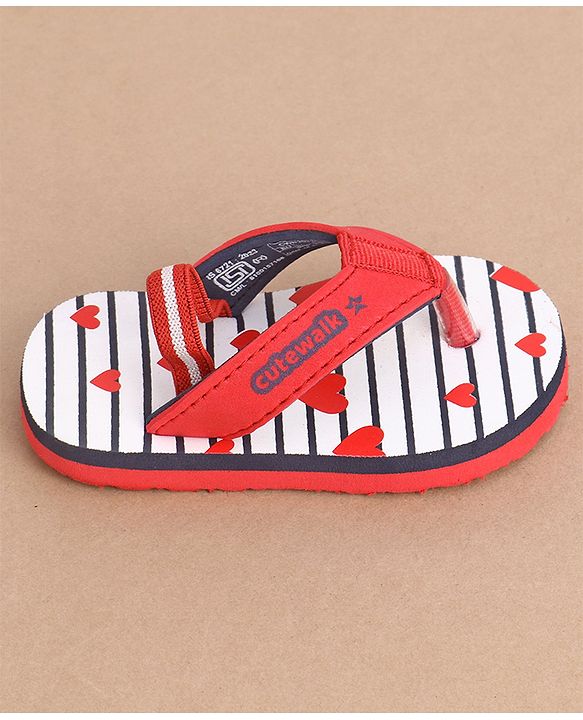 Cute Walk by Babyhug Flip Flops Heart Print - Red