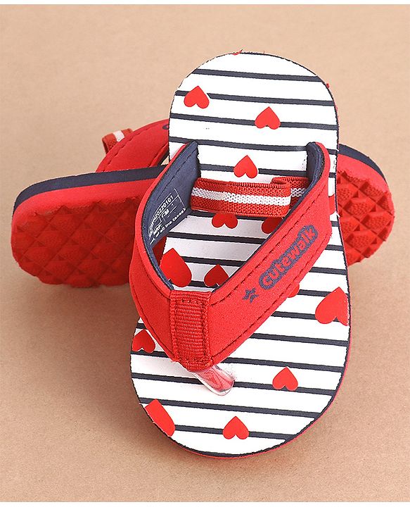Cute Walk by Babyhug Flip Flops Heart Print - Red