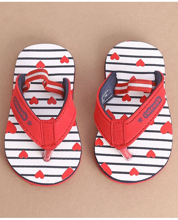 Cute Walk by Babyhug Flip Flops Heart Print - Red
