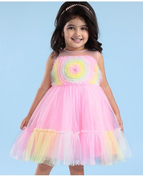 Babyhug Woven Sleeveless Tiered Party Dress With Frill Detailing  - Multicolour