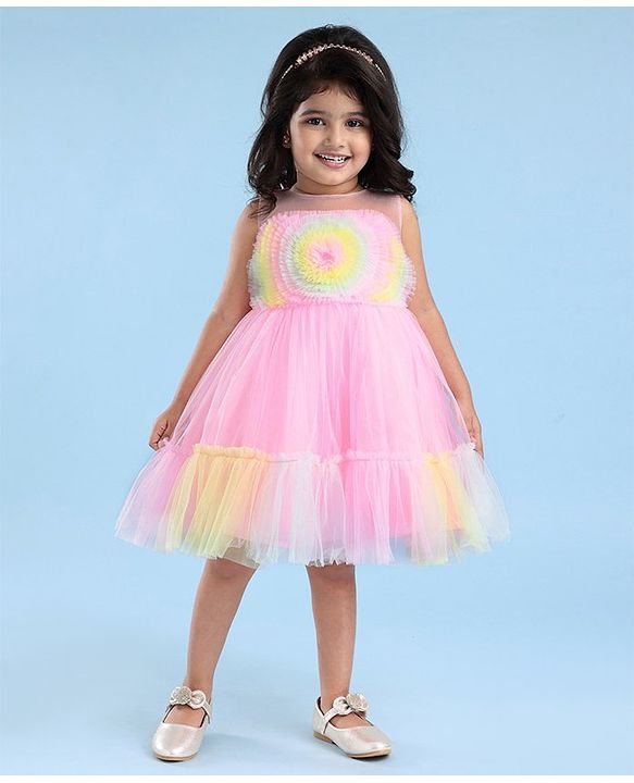 Babyhug Woven Sleeveless Tiered Party Dress With Frill Detailing  - Multicolour