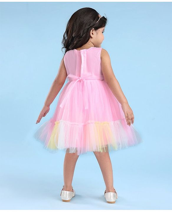 Babyhug Woven Sleeveless Tiered Party Dress With Frill Detailing  - Multicolour