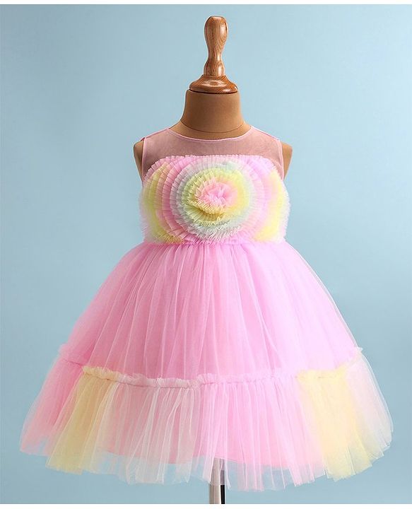 Babyhug Woven Sleeveless Tiered Party Dress With Frill Detailing  - Multicolour