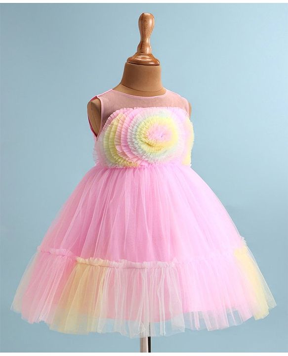 Babyhug Woven Sleeveless Tiered Party Dress With Frill Detailing  - Multicolour