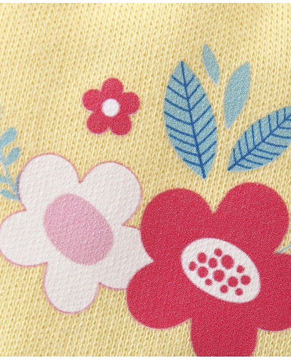 Babyhug 100% Cotton Knit Floral Print Mittens & Booties - Yellow