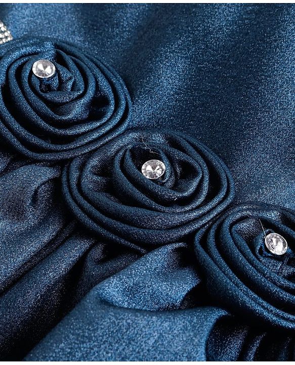 Babyhug Woven Singlet Sleeves Fit & Flared Party Frock with Floral Corsage - Teal Blue