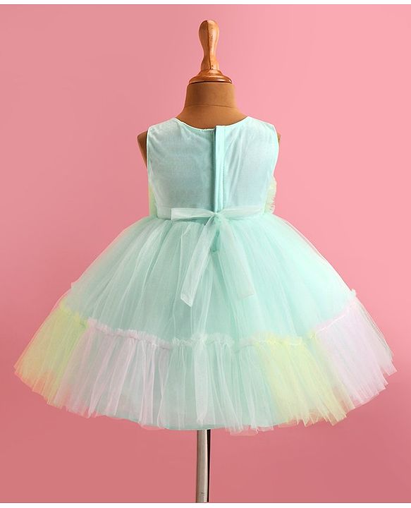 Babyhug Woven Sleeveless Tiered Party Dress With Frill Detailing  - Pastel Green