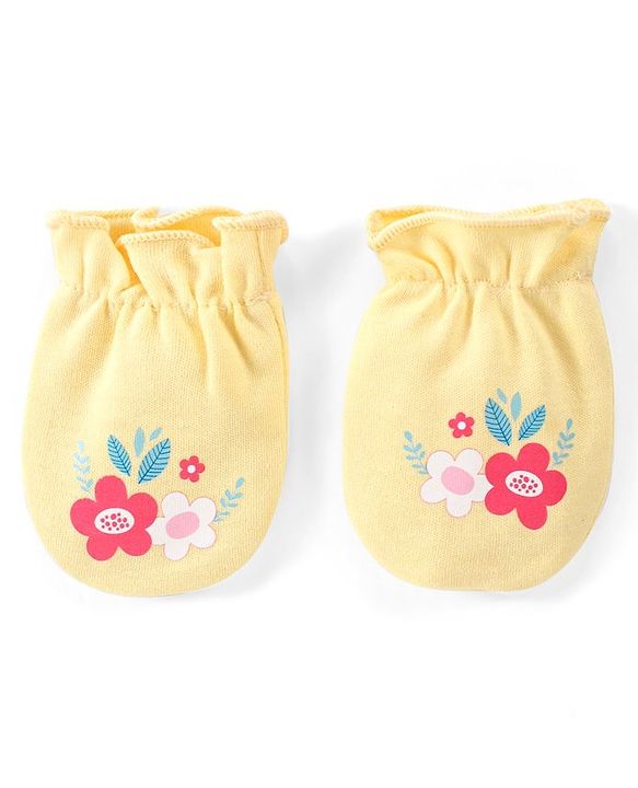 Babyhug 100% Cotton Interlock Knit Mittens with Floral Print Pack of 3 - Pink Yellow & Navy