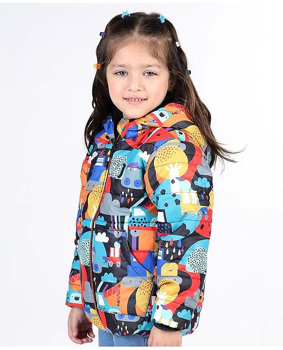 Babyhug Full Sleeve Hooded  Jacket with Abstract Print - Multicolour