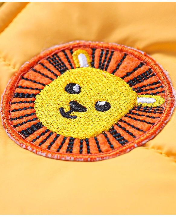 Babyhug Full Sleeves Hooded Jacket with Animal Patch - Yellow