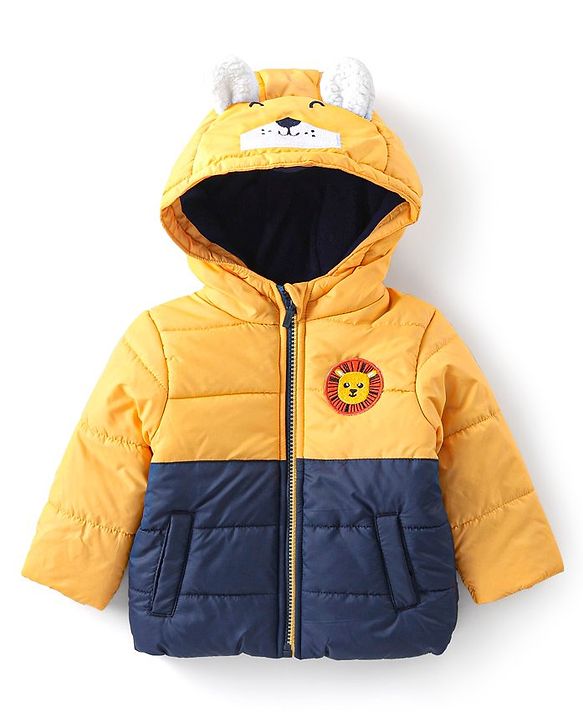 Babyhug Full Sleeves Hooded Jacket with Animal Patch - Yellow