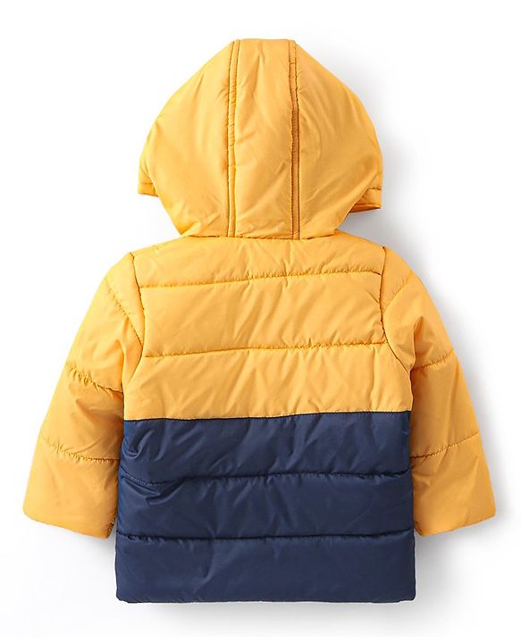 Babyhug Full Sleeves Hooded Jacket with Animal Patch - Yellow