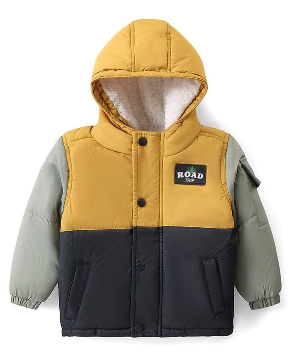 Babyhug Woven Full Sleeves Hooded Jacket with 3D Applique - Mustard Yellow