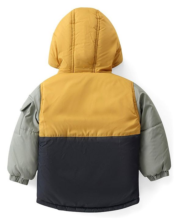 Babyhug Woven Full Sleeves Hooded Jacket with 3D Applique - Mustard Yellow