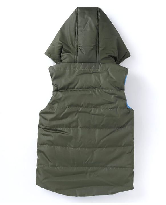 Babyhug  Woven Sleeveless Hooded Padded Winter Jacket with Patch & Pockets - Dark Green