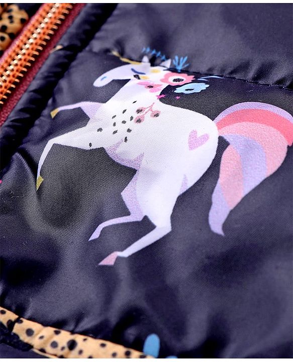 Babyhug Woven Full Sleeves Hooded Jacket with Unicorn Print - Blue