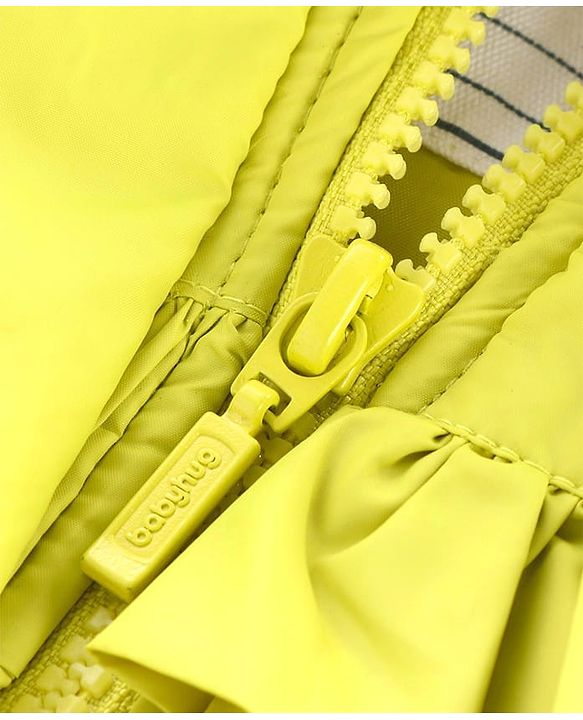 Babyhug Full Sleeves Padded Hoodie with Frill Detailing & Kangaroo Pockets - Lime