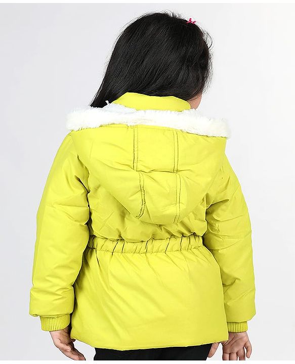 Babyhug Full Sleeves Padded Hoodie with Frill Detailing & Kangaroo Pockets - Lime