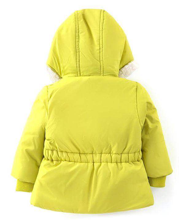 Babyhug Full Sleeves Padded Hoodie with Frill Detailing & Kangaroo Pockets - Lime