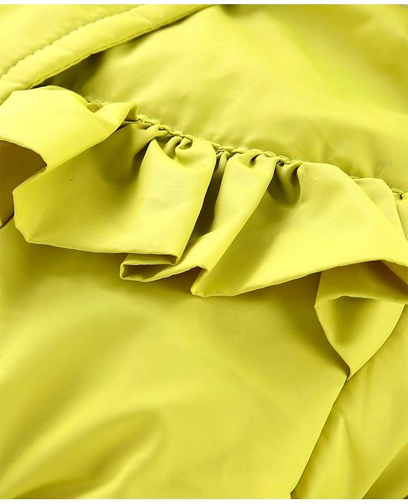 Babyhug Full Sleeves Padded Hoodie with Frill Detailing & Kangaroo Pockets - Lime