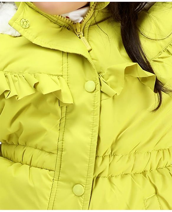Babyhug Full Sleeves Padded Hoodie with Frill Detailing & Kangaroo Pockets - Lime