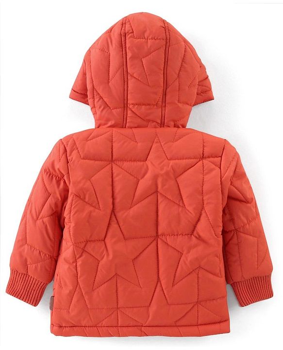 Babyhug Full Sleeves Padded Winter Jacket with Hood Star Design - Orange