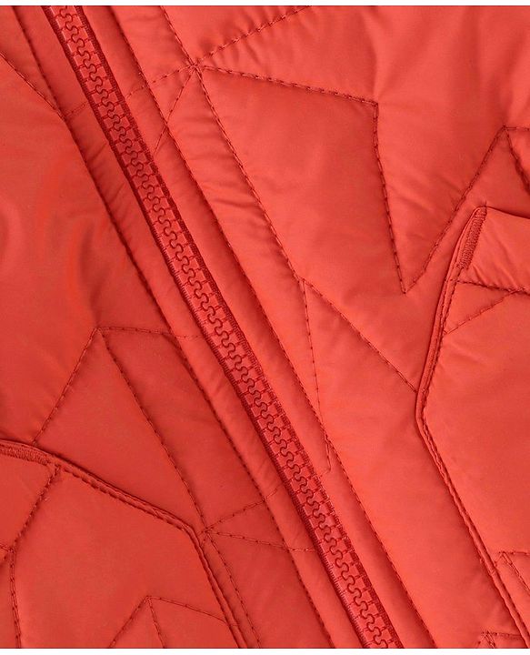Babyhug Full Sleeves Padded Winter Jacket with Hood Star Design - Orange