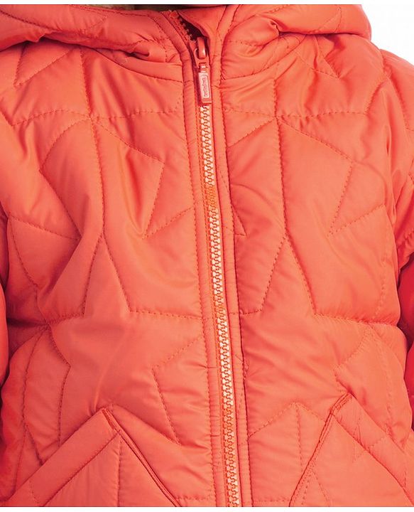 Babyhug Full Sleeves Padded Winter Jacket with Hood Star Design - Orange