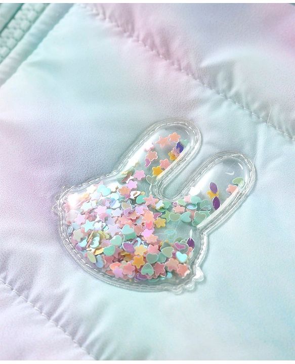 Babyhug Full Sleeves Padded Hooded Jacket with Bunny Patch Work Detailing - Multicolour