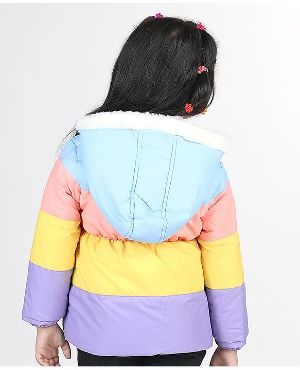 Babyhug Full Sleeves Padded Hooded Jacket with Colour Block & Star Patch Work Detailing - Multicolour