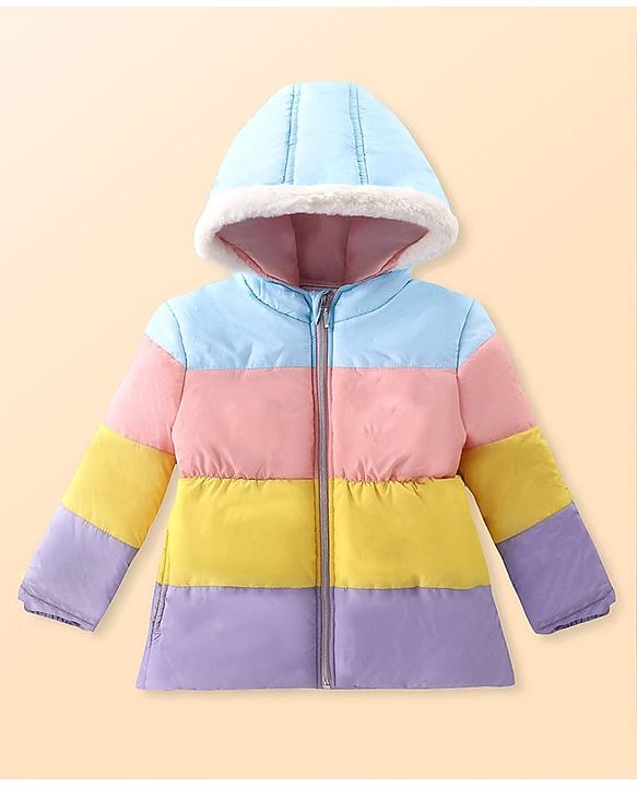 Babyhug Full Sleeves Padded Hooded Jacket with Colour Block & Star Patch Work Detailing - Multicolour