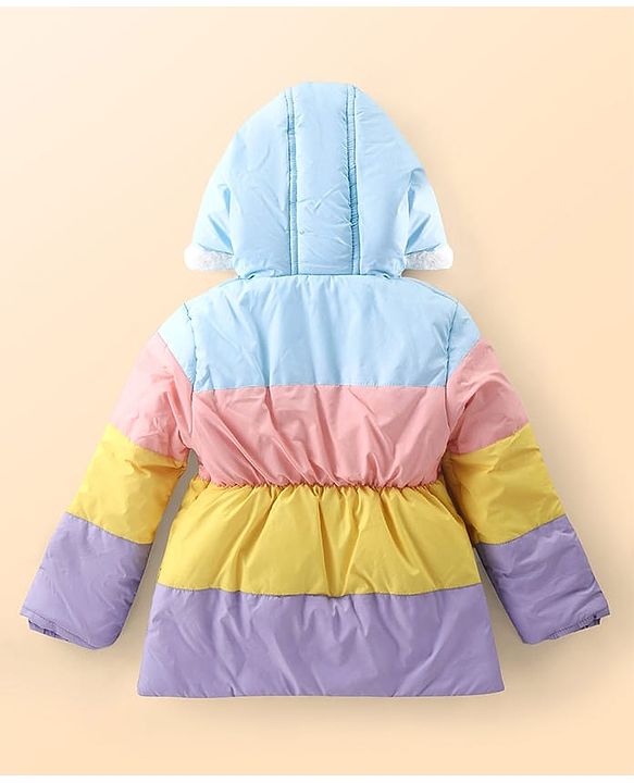Babyhug Full Sleeves Padded Hooded Jacket with Colour Block & Star Patch Work Detailing - Multicolour